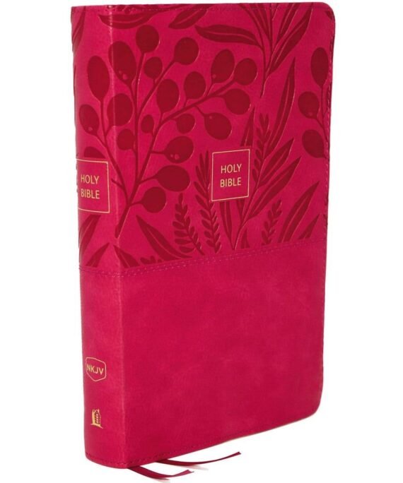 NKJV Pink Faux Leather Personal Size End Of Verse Reference Bible Large Print Comfort Print