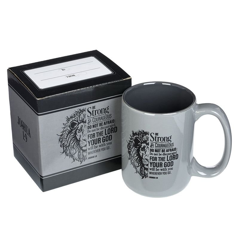 BE STRONG & COURAGEOUS GREY CERAMIC MUG JOSHUA 1:9 - Image 2