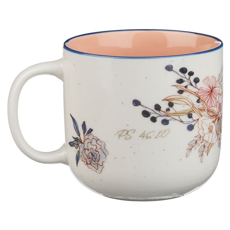 BE STILL AND KNOW FLORAL CERAMIC MUG WITH PEACH INTERIOR - Image 3