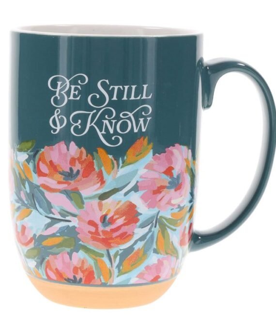 BE STILL & KNOW FLORAL TEAL GREEN CERAMIC MUG
