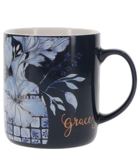 GRACE FLORAL NAVY BLUE CERAMIC MUG