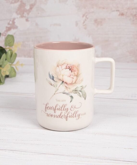 YOU ARE FEARFULLY AND WONDERFULLY MADE CERAMIC MUG WITH PINK INTERIOR