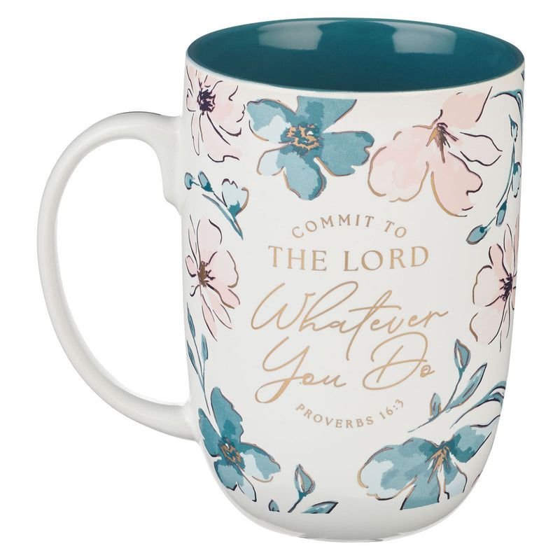 COMMIT TO THE LORD WHATEVER YOU DO CERAMIC MUG WITH TEAL INTERIOR - Image 2