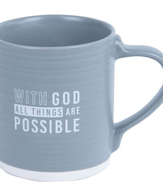 WITH GOD ALL THINGS ARE POSSIBLE GREY CERAMIC MUG - MATTHEW 19:26