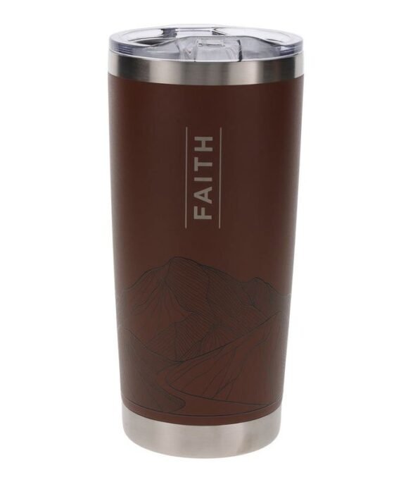 FAITH MOUNTAINS BROWN STAINLESS STEEL TRAVEL MUG