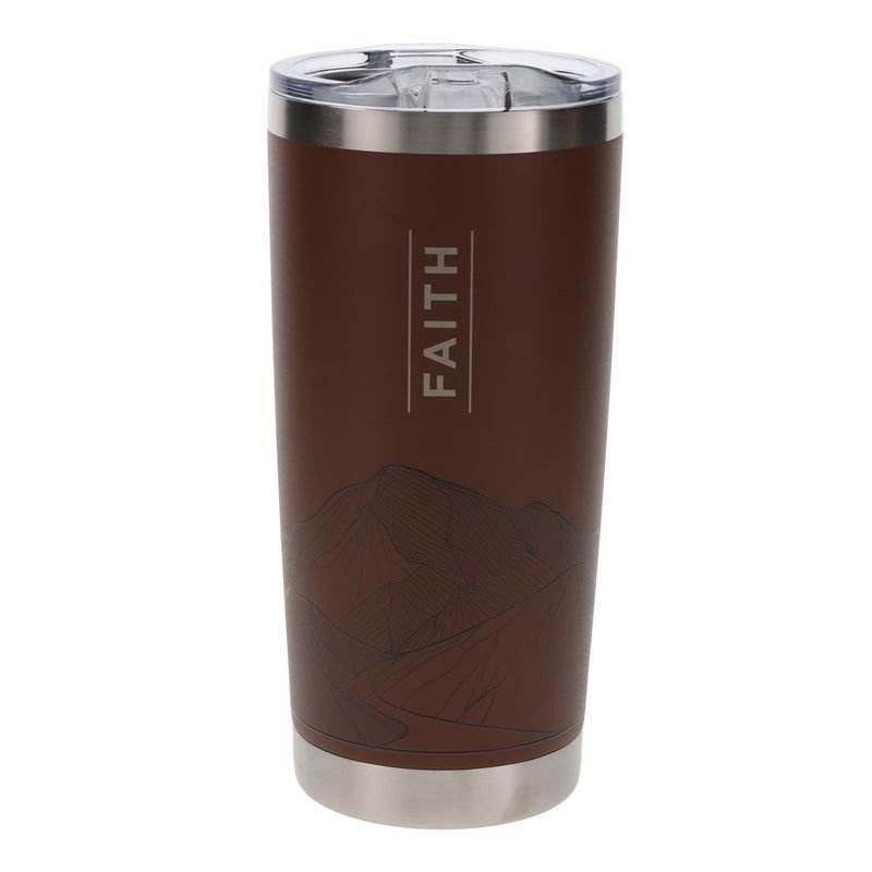 FAITH MOUNTAINS BROWN STAINLESS STEEL TRAVEL MUG