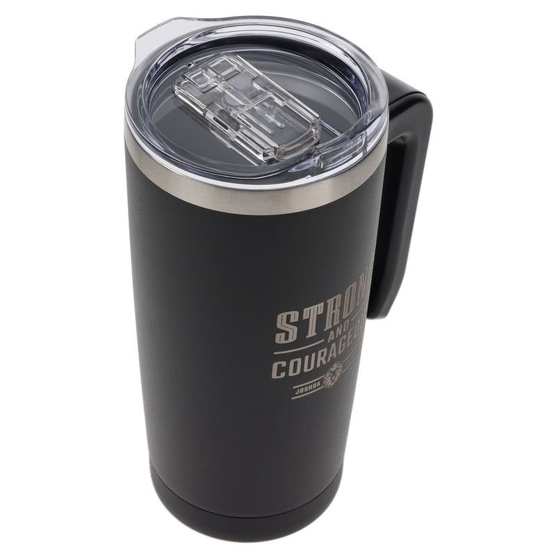 STRONG AND COURAGEOUS BLACK STAINLESS STEEL TRAVEL MUG WITH HANDLE - Image 4