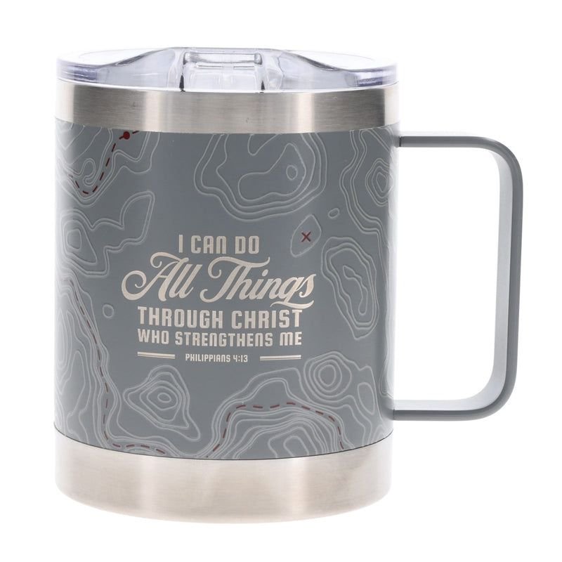 I CAN DO ALL THINGS THROUGH CHRIST STAINLESS STEEL CAMP STYLE TRAVEL MUG