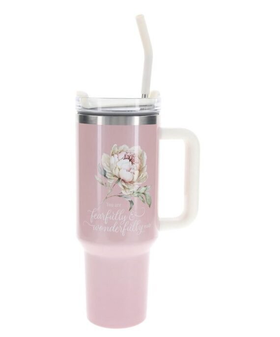 YOU ARE FEARFULLY AND WONDERFULLY MADE LARGE STAINLESS STEEL MUG WITH HANDLE AND STRAW