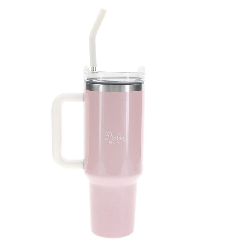 YOU ARE FEARFULLY AND WONDERFULLY MADE LARGE STAINLESS STEEL MUG WITH HANDLE AND STRAW - Image 2