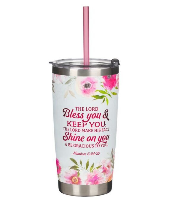 BLESS YOU FLORAL PINK STAINLESS STEEL TRAVEL MUG - NUMBERS 6:24-25
