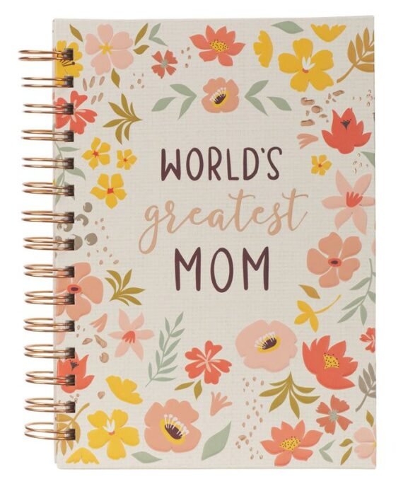 WORLD'S GREATEST MOM PEACH FLORAL LARGE HARDCOVER WIREBOUND JOURNAL