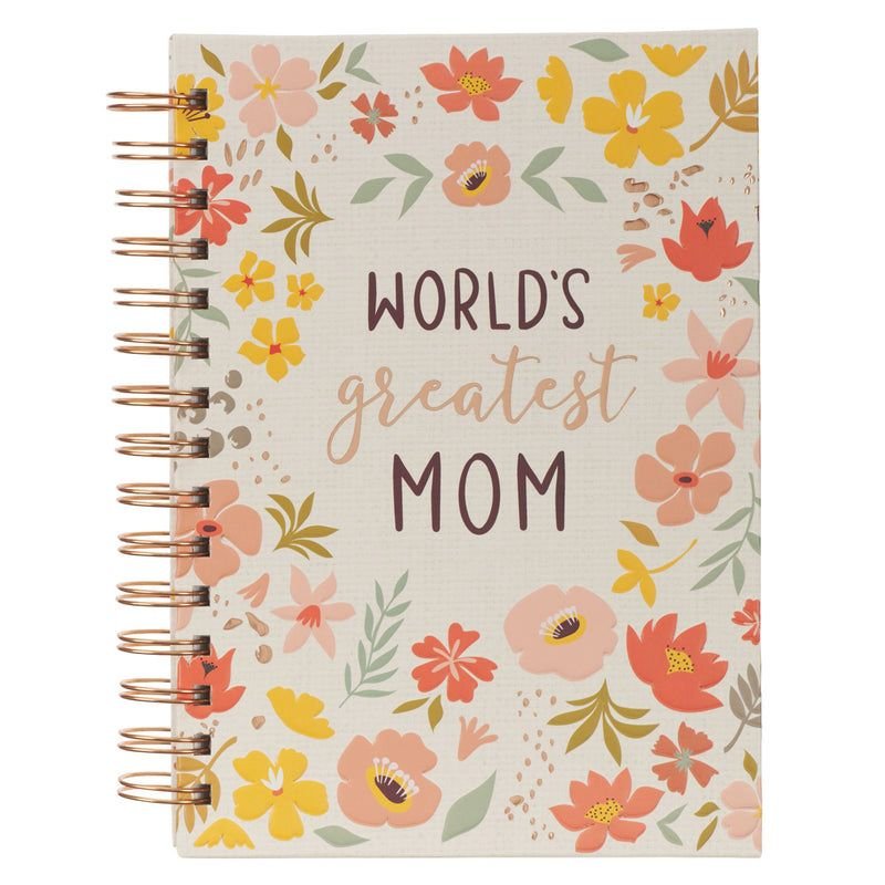 WORLD'S GREATEST MOM PEACH FLORAL LARGE HARDCOVER WIREBOUND JOURNAL
