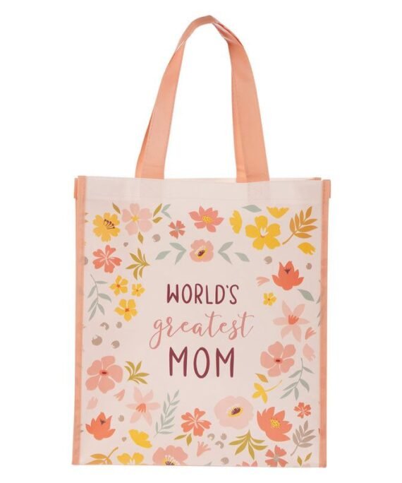 WORLD'S GREATEST MOM FLORAL NON-WOVEN TOTE BAG