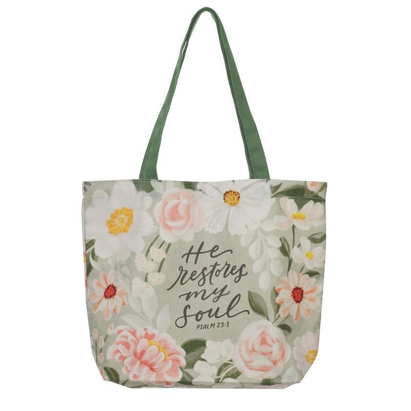 HE RESTORES MY SOUL COTTON CANVAS TOTE BAG