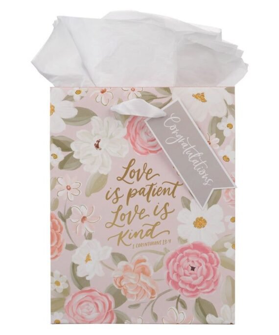 LOVE IS PATIENT LOVE IS KIND MEDIUM GIFT BAG WITH GIFT TAG