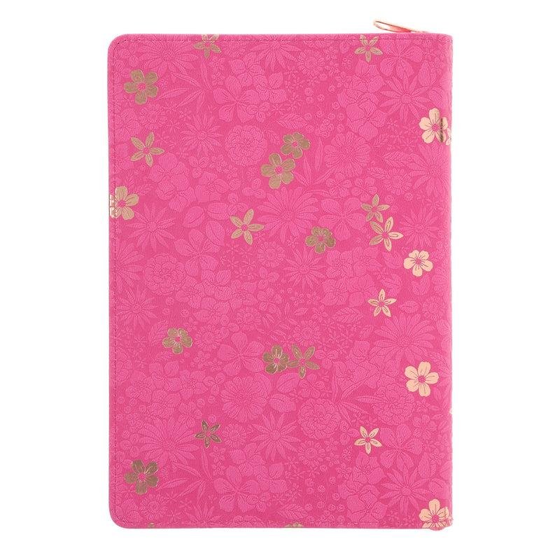 BE STILL AND KNOW THAT I AM GOD FLORAL HOT PINK FAUX LEATHER JOURNAL WITH ZIPPED CLOSURE - Image 2