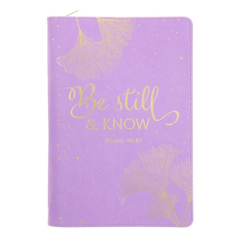 BE STILL AND KNOW ORCHID FAUX LEATHER JOURNAL WITH ZIPPED CLOSURE