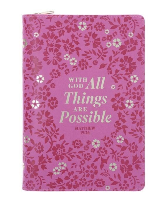 WITH GOD ALL THINGS ARE POSSIBLE FAUX LEATHER JOURNAL WITH ZIPPED CLOSURE