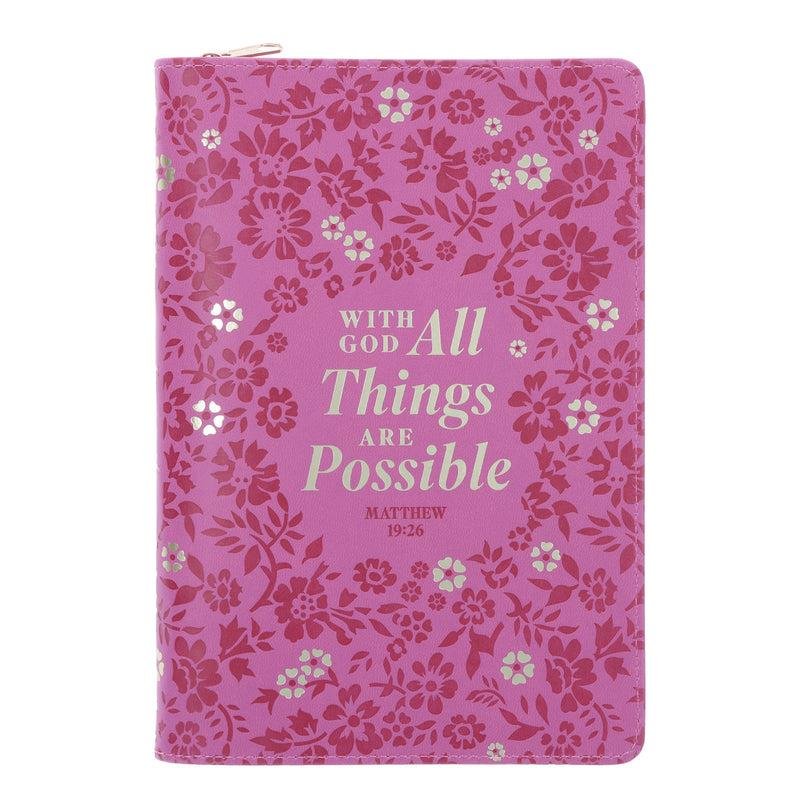 WITH GOD ALL THINGS ARE POSSIBLE FAUX LEATHER JOURNAL WITH ZIPPED CLOSURE
