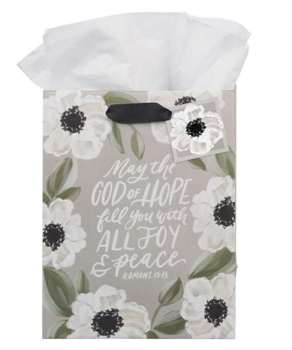 MAY THE GOD OF HOPE FILL YOU WITH ALL JOY AND PEACE MEDIUM GIFT BAG WITH GIFT TAG