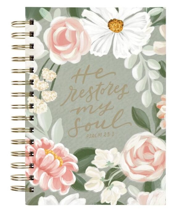HE RESTORES MY SOUL GREEN HARDCOVER WIREBOUND JOURNAL