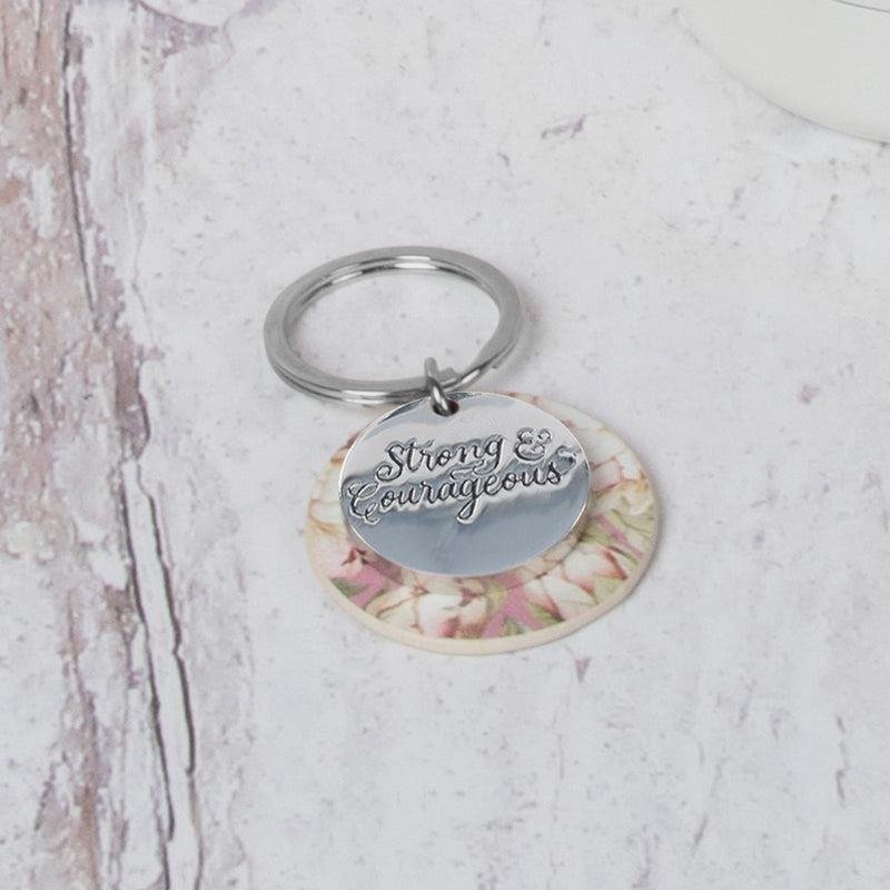 STRONG AND COURAGEOUS METAL AND FAUX LEATHER KEY RING - Image 3