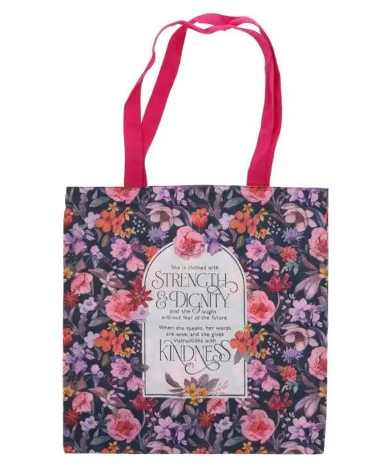 STRENGTH AND DIGNITY CANVAS TOTE BAG